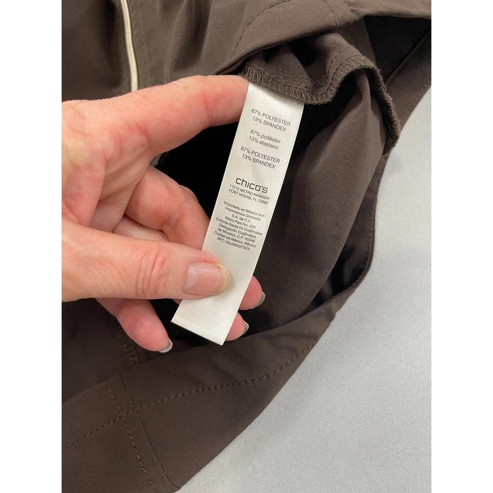 Chicos Zenergy Brown Ruffle Full Zip Jacket Womens Size‎ 3 Large XL Performance